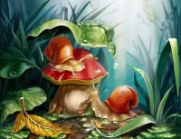 Quebra-cabeça Snails and mushroom