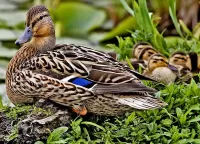 Zagadka Duck with ducklings