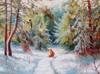 Пазл В зимнем лесу