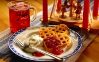 Jigsaw Puzzle Waffles with jam and tea