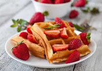 Jigsaw Puzzle Waffles with strawberries