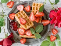Jigsaw Puzzle Waffles with strawberry