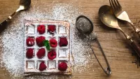Jigsaw Puzzle Waffles with raspberries