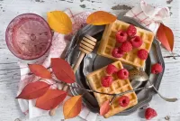 Puzzle Waffles with raspberries
