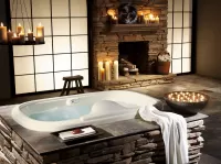Puzzle Bathroom with fireplace