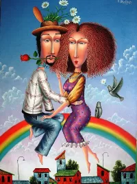 Bulmaca Couple on rainbow