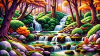 Jigsaw Puzzle Waterfall in the red forest