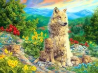 Пазл Волчица с детенышами