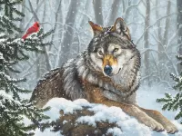 Jigsaw Puzzle The wolf and the cardinal