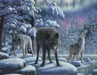 Пазл Волки в лесу