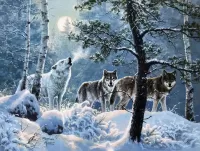 Пазл Волки зимой