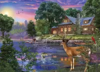 Jigsaw Puzzle White Tail Deer Lakehouse