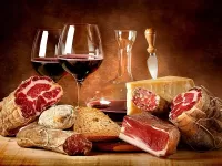Jigsaw Puzzle Wine and meats