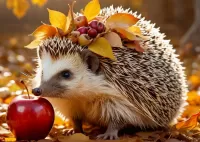 Puzzle Hedgehog in autumn