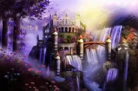 Jigsaw Puzzle Castle waterfalls