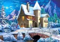 パズル Snowy house in the mountains