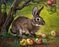 Puzzle Hare under the apple tree
