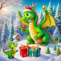 Пазл Зеленые драконы и подарки
