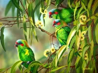 Пазл Зелёные попугайчики