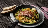 Puzzle fried potatoes with bacon