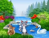 Quebra-cabeça Animals on the river