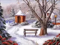 Bulmaca Winter - tree - bench