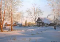 Пазл Зима в деревне 