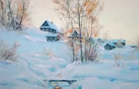 Пазл Зима в деревне