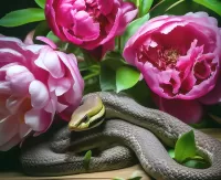 Jigsaw Puzzle Snake and peonies