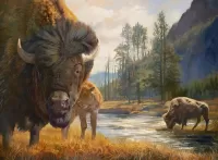 Rompecabezas Bison by the river