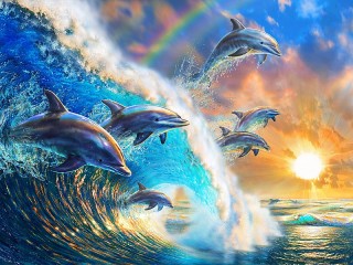 Пазл «Дельфины и волна»