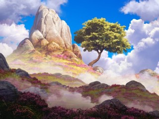 Пазл «Дерево у скалы»