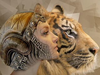 Пазл Девушка и тигр