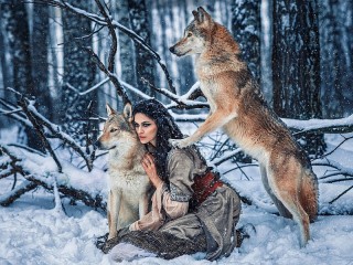 Пазл «Девушка с волками»