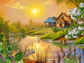 Пазл «Дом у реки»