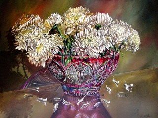 Пазл «Хризантемы в хрустальной вазе»