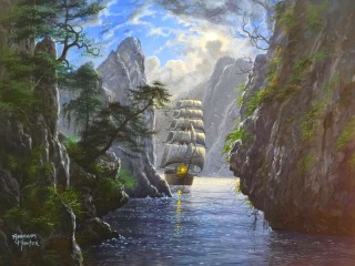 Пазл «Корабль между скал»