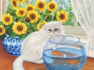 Пазл «Котенок и рыбки»