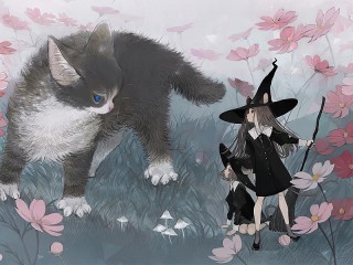 Пазл «Котёнок и ведьмы»