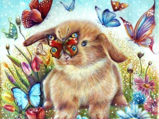 Пазл «Кролик и бабочки»