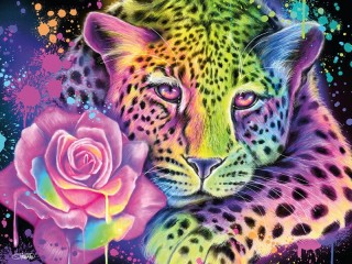 Пазл «Леопард и роза»
