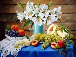 Пазл «Лилии и фрукты»