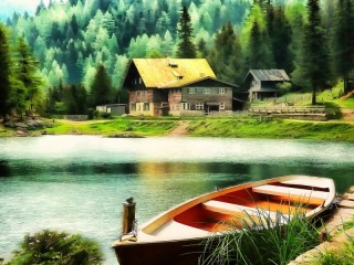Пазл «Лодка на озере»
