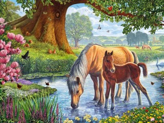 Пазл «Лошади на реке»