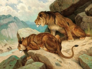 Пазл «Львы на охоте»
