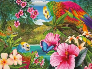 Пазл «Птицы и цветы»
