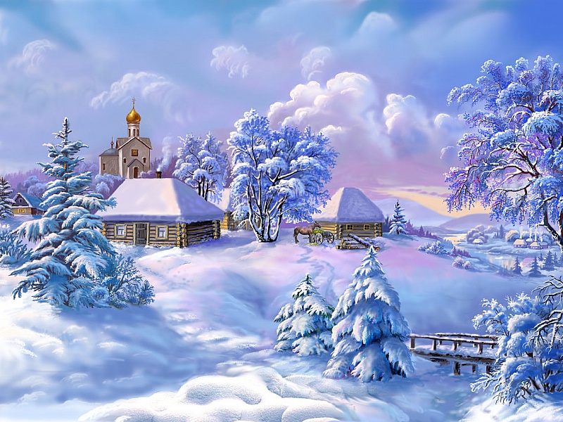 Пазл Зима в деревне